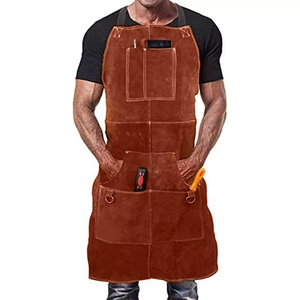 Best Quality Heavy-Duty Construction Welders Sleeveless Apron Men Cowhide Split Leather Welding Cover Flame-Resistant Pockets - Product Image 3
