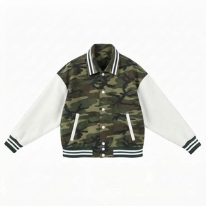 Camo Varsity <b>Jacket</b> Unisex Casual Mandarin Collar Regular Sleeve Polyester Cotton Shell Winter Windproof Quilted Streetwear - Product Image 1