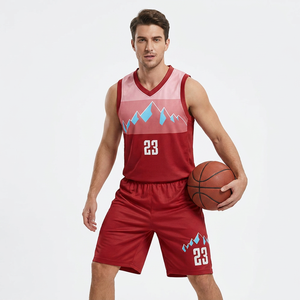 Conjunto de Uniforme de Baloncesto Sublimado Personalizado, Rojo, Sin Mangas, Cuello en V, Malla Transpirable, Ajuste Atlético, Unisex para Adultos, Impresión con el Número 23 - Product Image 3