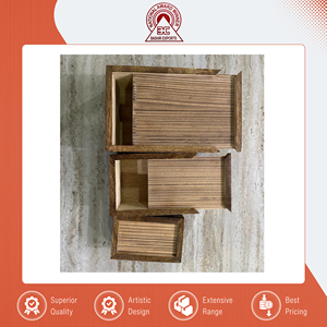 Trusted Dealer Selling Best Quality Handmade Rectangular Carved Sheesham Wood Cremation Urns Set of 3 from India - Product Image 2