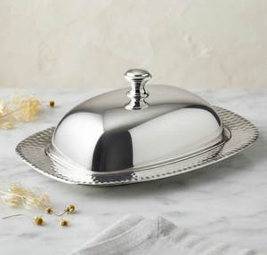 Plat à beurre en argent sterling poli de style néo-classique avec couvercle, vaisselle de cuisine artisanale - Product Image 1