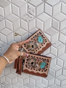 New arrival Genuine Leather <b>Coin</b> Purse Mini Vintage Clutch Slim <b>Wallet</b> Hand Tooled Leather Wrist Strap Western Unisex Purse - Product Image 1