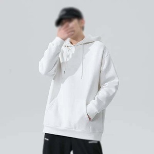 Sweat-shirt à capuche oversize blanc pour homme, manches régulières, couleur unie, décontracté, 100% coton French Terry, vêtement d'automne - Product Image 1