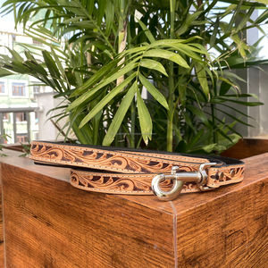 Personalized Pet Accessories Hand Tooled Leather Dog Collars Luxury Genuine Leather Pet Leash Cowhide Dog Training Traffic Lead - Product Image 3