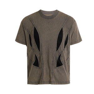 เสื้อยืดโอเวอร์ไซส์ผู้ชายขายส่ง ผ้าฝ้าย 100% ล้างสีแบบแอซิดวอช สไตล์วินเทจ ตกแต่งด้วยการพิมพ์ลายปักแบบแอพพลิเคชั่น แห้งเร็ว เหมาะสำหรับฤดูร้อน - Product Image 1