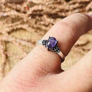 Anillo Boho de Amatista en Forma de Lágrima para Mujer, Bañado en Plata, Latón, Diseño Tribal con Detalles Oxidados, Venta al por Mayor - Product Image 4