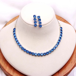 Wholesale Price Blue Sapphire <b>Necklace</b> Set White Gold Plated Reception <b>Necklace</b> Bridal Jewelry for Women - Product Image 1
