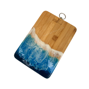 Planche à découper en bois avec design océanique en résine bleue, décoration de cuisine moderne, poignée durable - Product Image 4