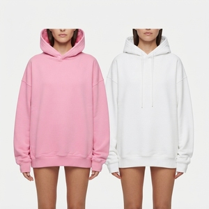 <b>Women</b> Oversized Solid Hoodie Long Sleeve Casual Pullover <b>Sweatshirt</b> 100% Cotton Eco-Friendly Pink <b>White</b> Front Logo Hooded Top - Product Image 2