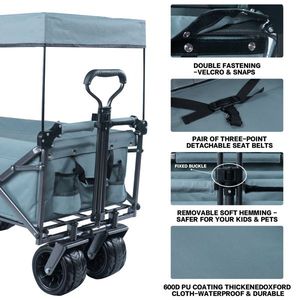 Carrello Pieghevole Grigio con Tettuccio Rimovibile, Freno per Ogni Terreno, Maniglie Regolabili e Borsa Termica - Ideale per il Campeggio - Product Image 3