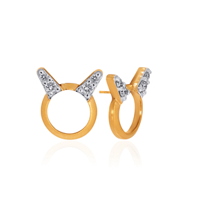 Aretes de Diamantes con Orejas de Gato, Chapados en Oro de 18K, Joyería para Uso Diario de Mujer - Product Image 3