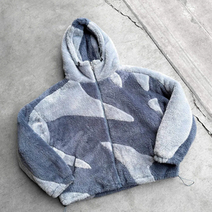 Chaqueta de lana con capucha y diseño geométrico, gruesa y cálida para invierno, con cierre de cremallera, corte regular, forro y diseño de patchwork. - Product Image 2