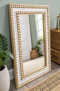 Rectangular Wall <b>Mirror</b> With Green And <b>White</b> Chevron Frame Modern Decorative Design For Home Interior - Product Image 6
