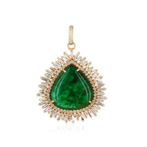 Colgante de Oro Amarillo de 14k con Esmeralda Natural Única y Diamante Natural en Forma de Lágrima, Joyería Fina - Product Image 1