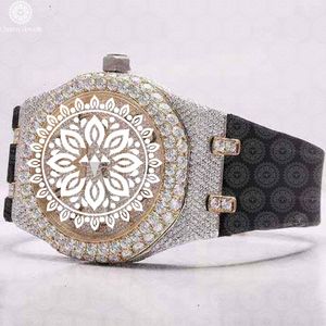 Montre de luxe unisexe Charm Jewells, boîtier en acier inoxydable, lunette sertie de diamants, cadran en cristal saphir, mouvement à quartz analogique, forme polygonale de 42 mm - Product Image 1