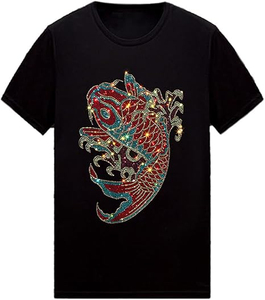 Camisetas Personalizadas de Algodón con Pedrería en el Cuello, Manga Corta, Tallas Grandes para Hombre, Camiseta Blanca con Pedrería para Hombre - Product Image 3