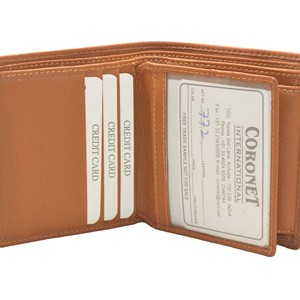 Portefeuille fin en cuir véritable pour homme, fermeture minimaliste à rabat, marron, usage quotidien, fermeture ouverte, blocage RFID, personnalisable - Product Image 4