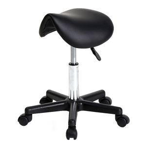 Sgabello da Bar Moderno Vintage in Pelle Nera con Base Cromata e Piedini Piatti in Plastica, Funzione Girevole, per Bar Domestico o Seminterrato, Stile Sella - Product Image 3