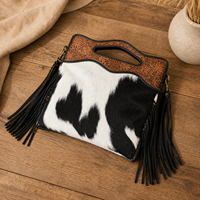 Sac à main en cuir de vachette premium avec franges, sac fourre-tout en cuir style western noir et blanc avec fourrure, sac à bandoulière |   Bordure en cuir tanné faite à la main, élégante pour femmes