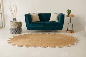 Alfombra de Yute Trenzado Indio Moderna a Rayas de Pelo Alto Ovalada de 24 Pulgadas Hecha a Mano Reversible Lavable Apta para Mascotas Antideslizante para el Hogar - Product Image 5