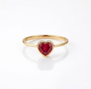 Anillo de Oro Puro de 10K/14K con Rubí Natural en Forma de Corazón, con Engaste de Bisel, Delicado y Clásico, Certificado por IGI, Regalo Romántico - Product Image 1