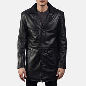 Manteau long à capuche tendance pour homme, coupe-vent en cuir, avec logo personnalisé, style trench-coat d'hiver, élégant et décontracté, streetwear - Product Image 2