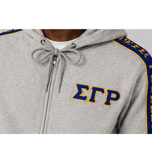 Ensemble de survêtement gris pour homme Sigma Gamma Rho, 100 % coton, séchage rapide, respirant, avec sweat à capuche zippé et pantalon de survêtement, rayures bleues et dorées, lettres grecques - Product Image 2