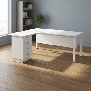 Système de bureau AY, grande table de conférence extensible en forme de L avec pieds en métal 4D, table de conférence commerciale moderne en mélamine laminée - Product Image 3