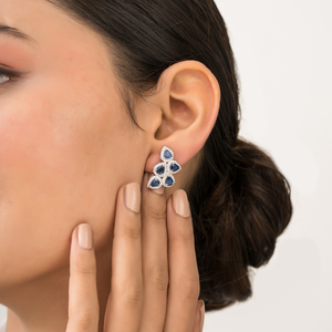 Magníficos Pendientes de Fiesta con Forma de Alas de Halo con Zafiros Azules y Diamantes, Oro Blanco Sólido de 14K, Joyería Fina - Product Image 4