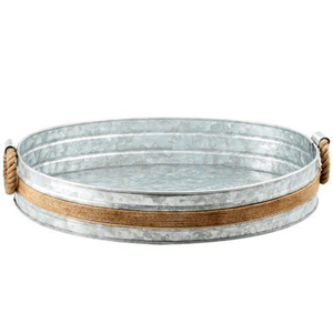 Premium Quality Handmade Oval Galvanized Metal Serving <b>Tray</b> Set Of 2 With Wood Handles For Home Hotel Restaurant Use On Sale - Product Image 4