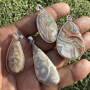 Colgantes de Plata de Ley 925 con Ágata Mexicana Crazy Lace, Joyería de Ágata Laguna Lace, Colgantes de Ágata Natural Banded - Product Image 5