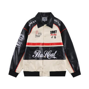 Chaqueta de Cuero Personalizada Unisex de Carreras NASCAR con Logotipo Frontal y Parches Impermeables, Tallas Grandes y Altas - Product Image 6