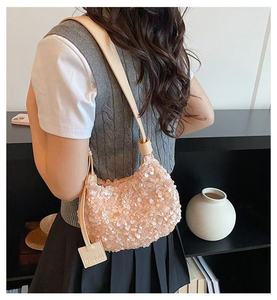 Bolso Bandolera de Lentejuelas para Mujer, Estilo Vintage, Color Sólido, Cierre de Cremallera, Correa Única, Uso Diario, Estilo para Todas las Temporadas - Product Image 1