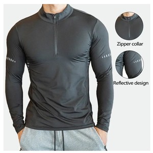Camiseta Deportiva de Manga Corta para Hombre, Cuello Alto, Cierre de Cremallera de un Cuarto, Reflectante, Tejido de Punto, Secado Rápido, Corte Regular, 100% Algodón, Ligera y Transpirable - Product Image 2