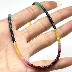Collar de cuentas facetadas de zafiro natural multicolor de 3-3.5 mm, collar de piedras preciosas para mujeres y niñas, hecho a mano. - Product Image 5