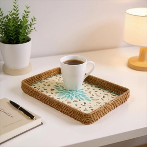 Multi Purpose Mother Of Pearl And Rattan Tray <b>Display</b> Tray Suitable For Home And Office <b>Table</b> Styling Wholesale From India - Product Image 1