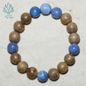 Pulsera de Agarwood Vietnamita Popular, Regalo Clásico AL-SX-0044-10 con 6 Cuentas de Coral Azul y 12 Cuentas de Agarwood Natural de 10mm - Product Image 3