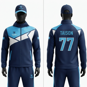 เสื้อฮู้ดฝึกซ้อมฮอกกี้สนามแบบยูนิเซ็กซ์ ผ้าโพลีเอสเตอร์อินเตอร์ล็อคคุณภาพพรีเมียม 250 GSM สีกรมท่า สีฟ้า สีขาว  พร้อมโลโก้สั่งทำพิเศษ สำหรับฤดูใบไม้ร่วง - Product Image 1