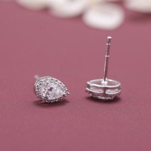 IGI Certified Lab Grown Diamond Pear Halo Stud Earrings 18K White / Yellow & Rose Gold Pear Cut Diamond <b>Cluster</b> Stud Earrings - Product Image 5