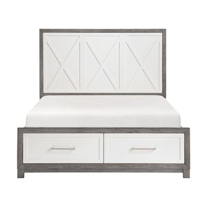 Letto matrimoniale con piattaforma e contenitore nel pedicotto, finitura avorio e grigio, mobili per camera da letto, 1 pezzo - Product Image 1