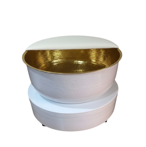 Cuenco de pedicura de cobre martillado para spa, cuenco redondo dorado para reposapiés con carrito blanco y ruedas, cuenco de pedicura para spa de pies - Product Image 1