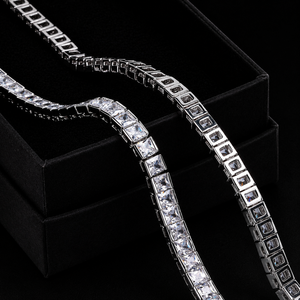 Unique Designer 18K Gold Plated Moissanite Diamond <b>Necklace</b> Princess Cut Channel Setting Snake <b>Chain</b> Unisex Everyday Wear - Product Image 4