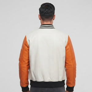 Blouson Bomber en Cuir Entièrement Zippé pour Homme avec Poches Latérales, Blouson Bomber en Cuir à Col Rond pour Homme - Product Image 2