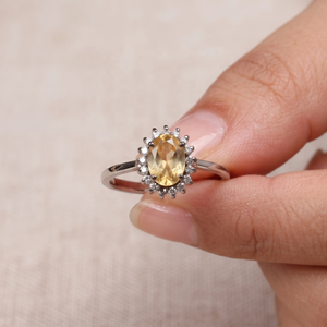 Wholesale 925 Sterling Silver Natural Oval Yellow Citrine <b>CZ</b> Halo <b>Ring</b> Memoria Jewels - Product Image 6