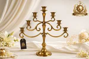 Antique Brass 5 Arms <b>Tall</b> Candelabra Stainless Steel Taper Candle Holder Eco-Friendly Handmade Vintage Wedding <b>Table</b> Centerpiece - Product Image 5