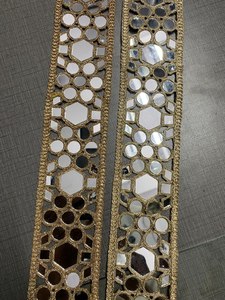 Encaje de organza 100% poliéster, de lujo, elegante, tradicional, con bordado, cordón, espejo indio, trabajo Zari, hecho a mano, sexy, étnico. - Product Image 1