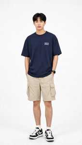 เสื้อยืดคอกลมแขนสั้นสีน้ำเงินกรมท่าสำหรับผู้ชาย ONETEN ผ้าฝ้าย 100% พิมพ์ลายสกรีน ทรงลำลอง พิมพ์ลายตัวอักษร - Product Image 5