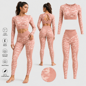 Ensemble de Vêtements de Sport pour Femmes : Haut Court à Manches Longues et Leggings Taille Haute Extensibles et Respirants pour Yoga et Fitness (Vente en Gros) - Product Image 6
