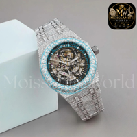 Montre de luxe unisexe en alliage à quartz, boîtier polygonal, lunette sertie de diamants, cadran squelette, analogique, fermoir à boucle, 41 mm, entièrement sertie de diamants, style Hip Hop