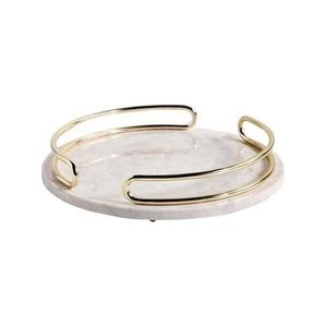 Round White Marble <b>Tray</b> with Gold Handles Elegant Decorative Platter Luxury Marble <b>Tray</b> for <b>Kitchen</b> Dining Home Decor - Product Image 1